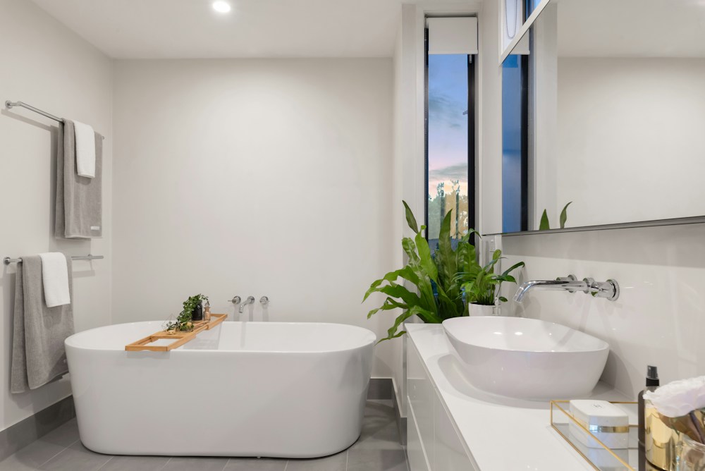 Minimal bathroom with a freestanding tub